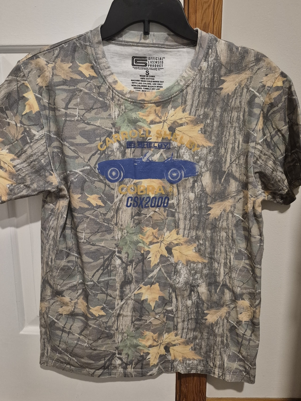 Shelby Camo Tee with Blue Shelby Cobra Graphic and Yellow Leaf Accents